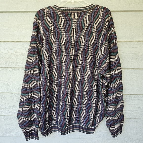 Vintage 90's Tosani Canada Men's XL Coogi Style Wool Blend Cable Knit Sweater - Picture 4 of 6